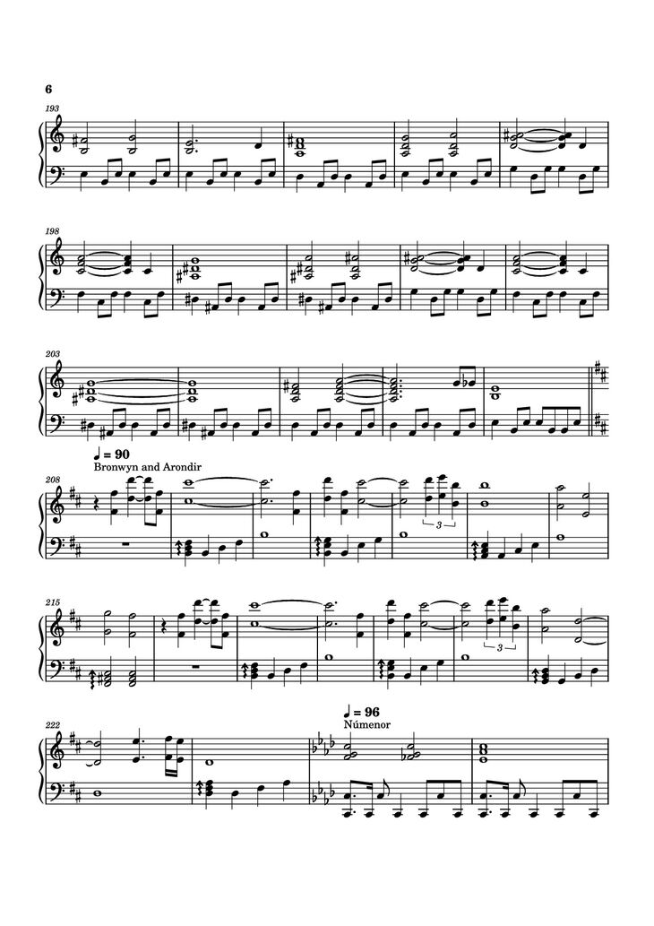 Page 6 of the piano sheet music PDF Piano - The Lord of the Rings: The Rings of Power Medley Piano by Bear McCreary