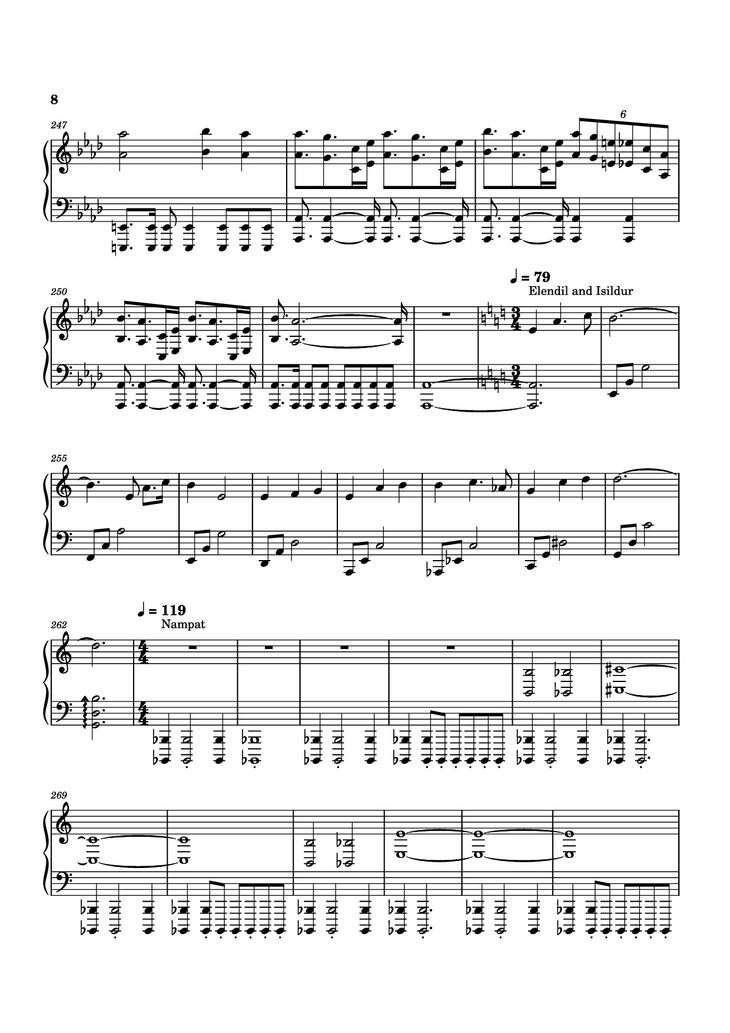 Page 8 of the piano sheet music PDF Piano - The Lord of the Rings: The Rings of Power Medley Piano by Bear McCreary