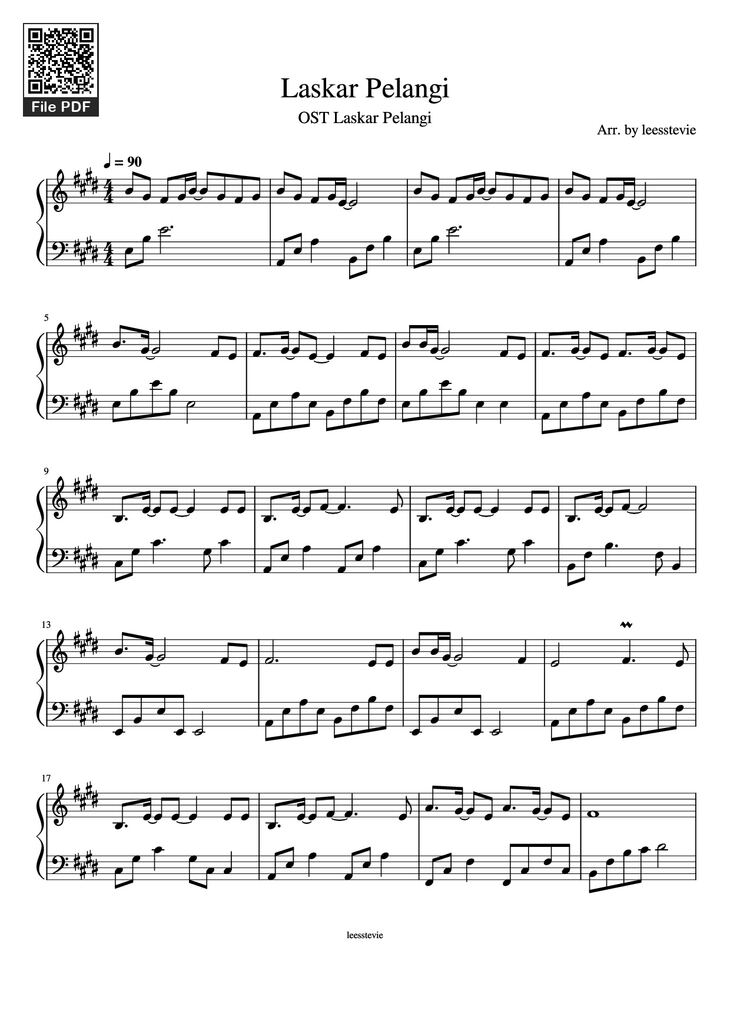 Sheet music - Laskar Pelangi Piano page 1