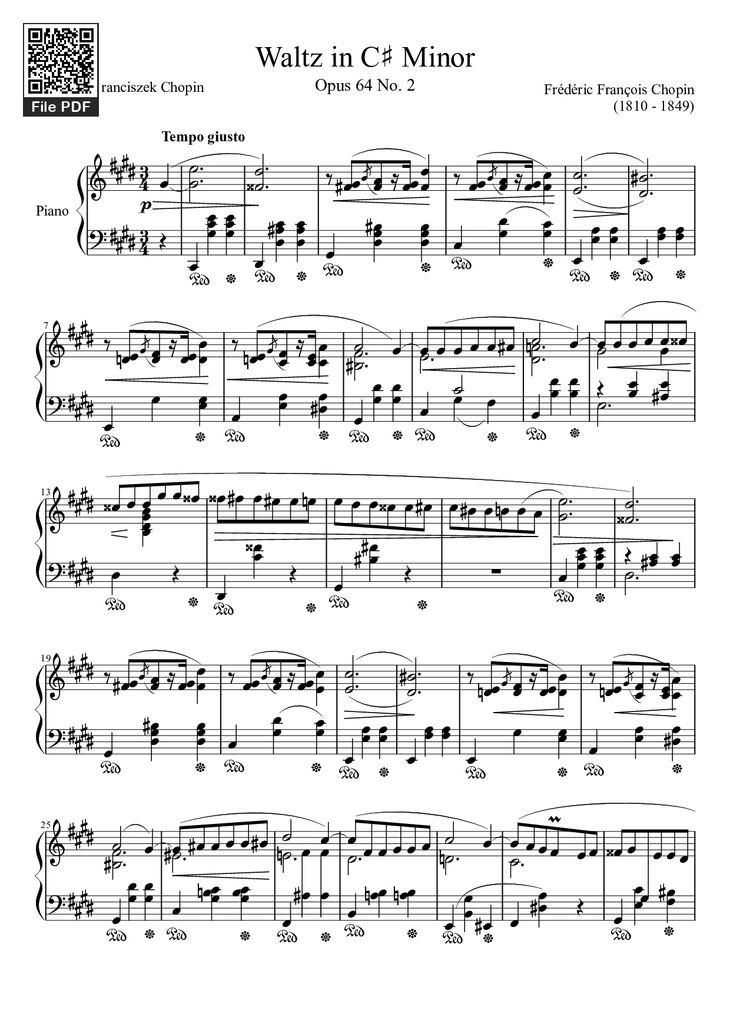 Page 1 of the piano sheet music PDF Piano - Waltz in C♯ Minor Piano by Frédéric François Chopin