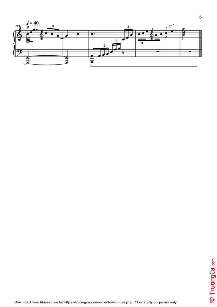 Page 5 of the piano sheet music PDF Piano - 心要让你听见 (Tình Đơn Phương) Piano by Transcribed by Lê Mạnh Hùng