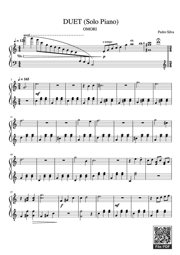 Page 1 of the piano sheet music PDF Piano - DUET (Solo Piano) by Pedro Silva
