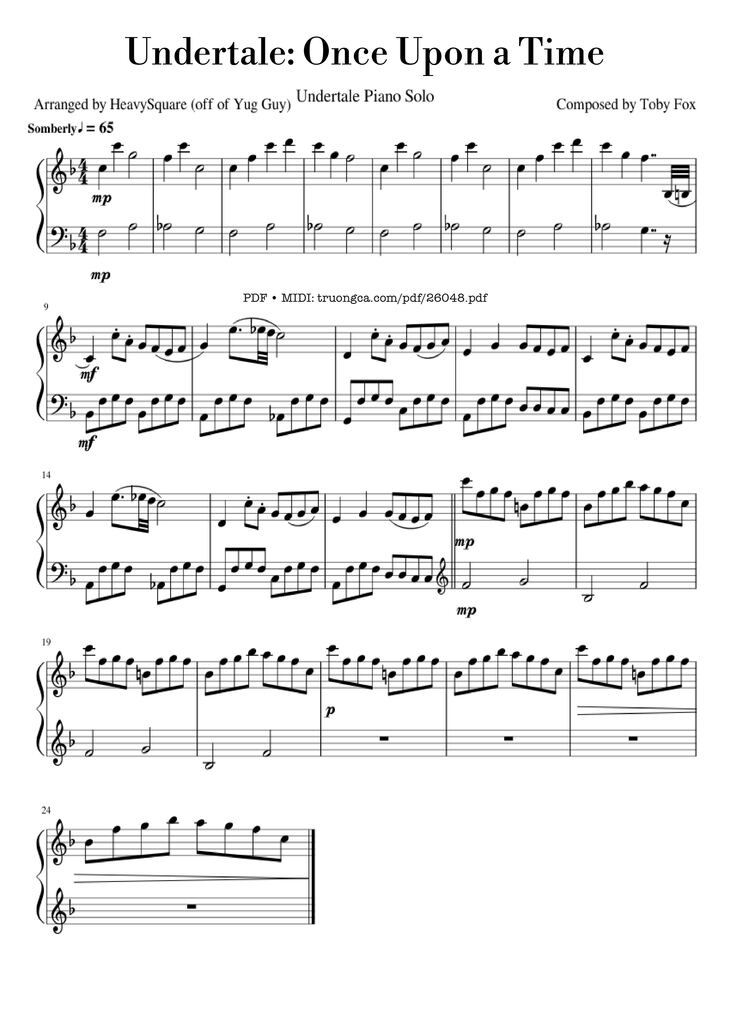 Page 1 of the piano sheet music PDF Piano - Undertale: Once Upon a Time (Piano) by Composed by Toby Fox