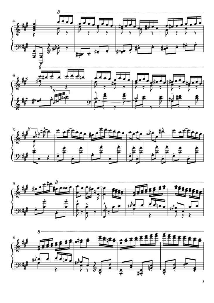 Page 3 of the piano sheet music PDF Piano - Turkish March by Yuja Piano by Kyoko Akatsuka