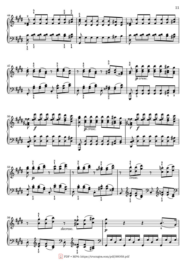Page 11 of the piano sheet music PDF - Sonata No. 14, Moonlight 1st Movement (With Fingering) by Ludwig van Beethoven