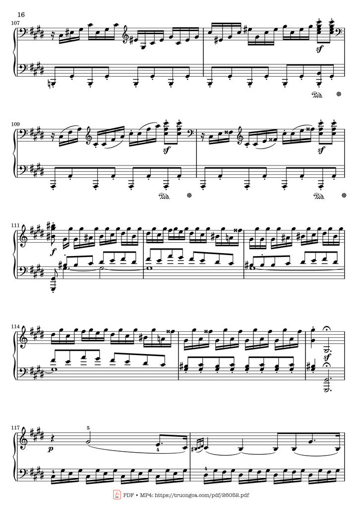 Page 16 of the piano sheet music PDF - Sonata No. 14, Moonlight 1st Movement (With Fingering) by Ludwig van Beethoven