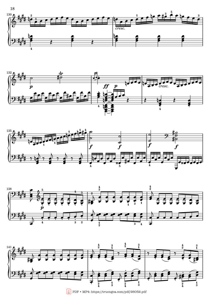 Page 18 of the piano sheet music PDF - Sonata No. 14, Moonlight 1st Movement (With Fingering) by Ludwig van Beethoven