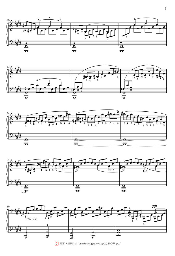 Page 3 of the piano sheet music PDF - Sonata No. 14, Moonlight 1st Movement (With Fingering) by Ludwig van Beethoven