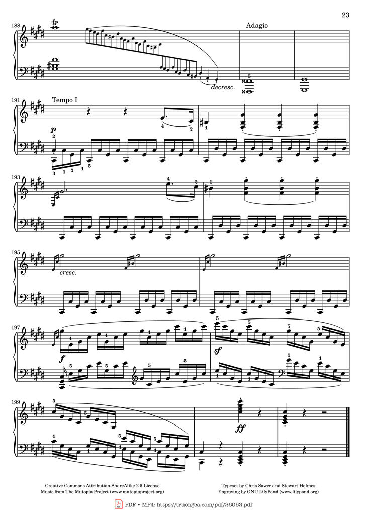 Page 23 of the piano sheet music PDF - Sonata No. 14, Moonlight 1st Movement (With Fingering) by Ludwig van Beethoven