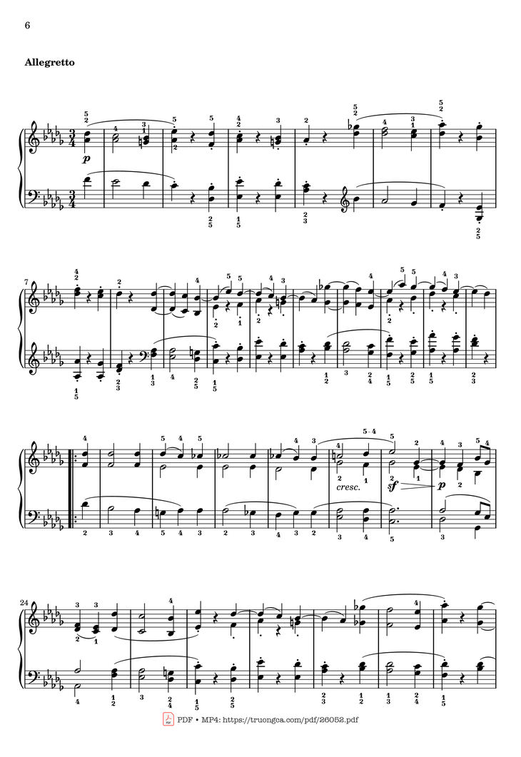 Page 6 of the piano sheet music PDF - Sonata No. 14, Moonlight 1st Movement (With Fingering) by Ludwig van Beethoven