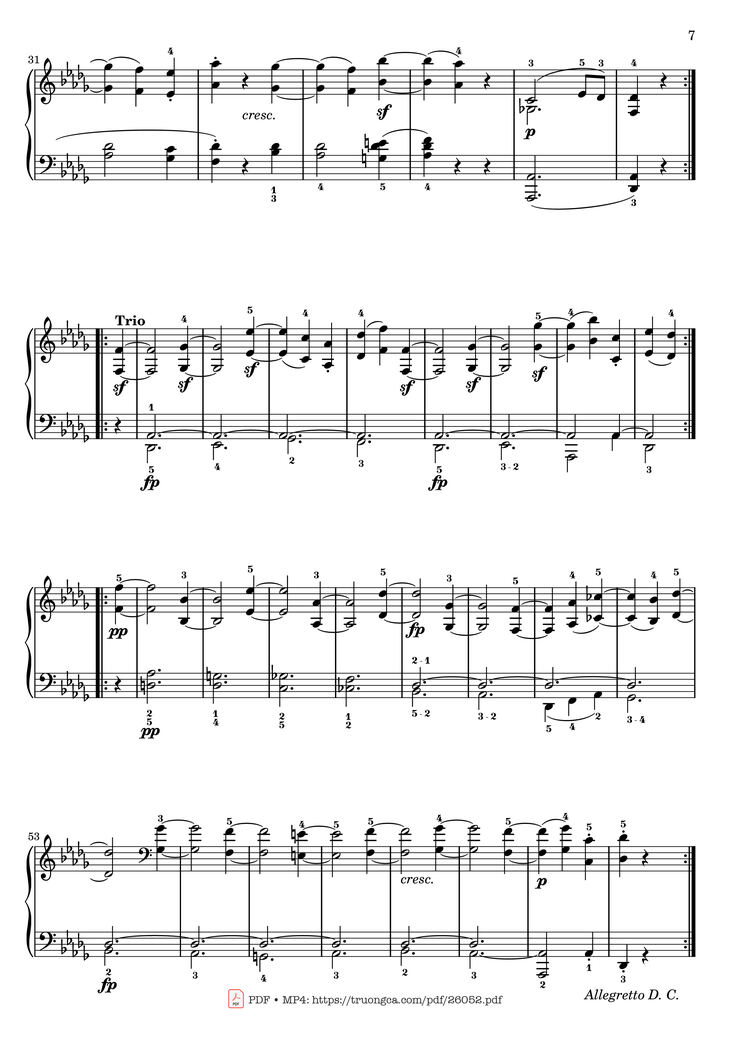 Page 7 of the piano sheet music PDF - Sonata No. 14, Moonlight 1st Movement (With Fingering) by Ludwig van Beethoven