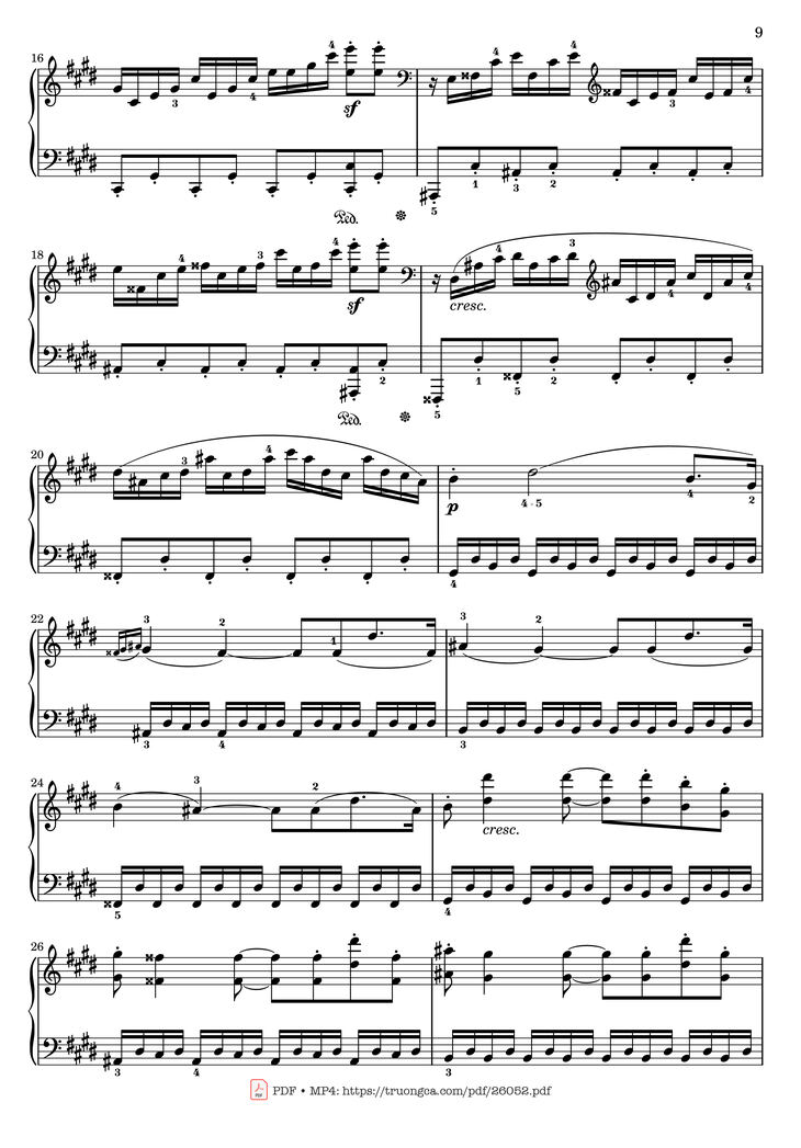 Page 9 of the piano sheet music PDF - Sonata No. 14, Moonlight 1st Movement (With Fingering) by Ludwig van Beethoven