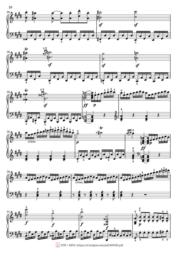 Page 10 of the piano sheet music PDF - Sonata No. 14, Moonlight 1st Movement (With Fingering) by Ludwig van Beethoven