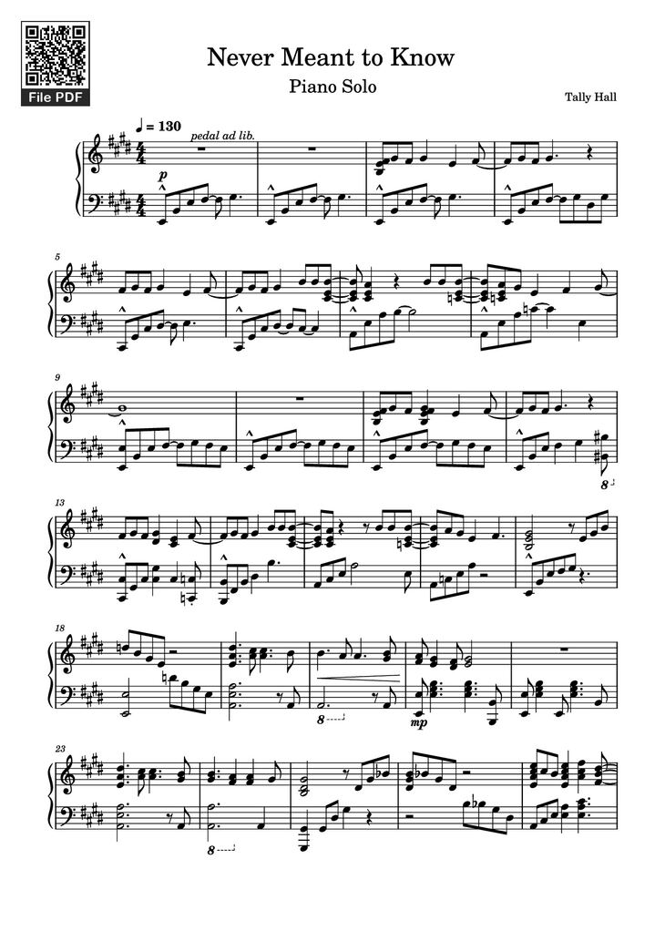 Page 1 of the piano sheet music PDF Piano - Never Meant to Know Piano by Tally Hall