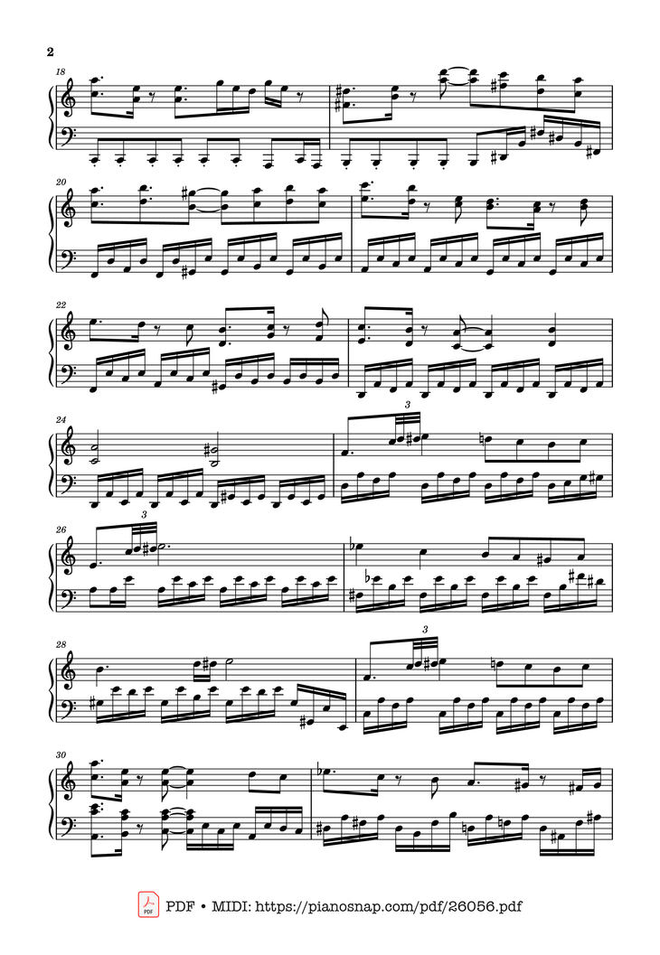 Page 2 of the piano sheet music PDF Piano - Attack of the Killer Queen Piano by Toby Fox, Lena Raine, Marcy Nabors
