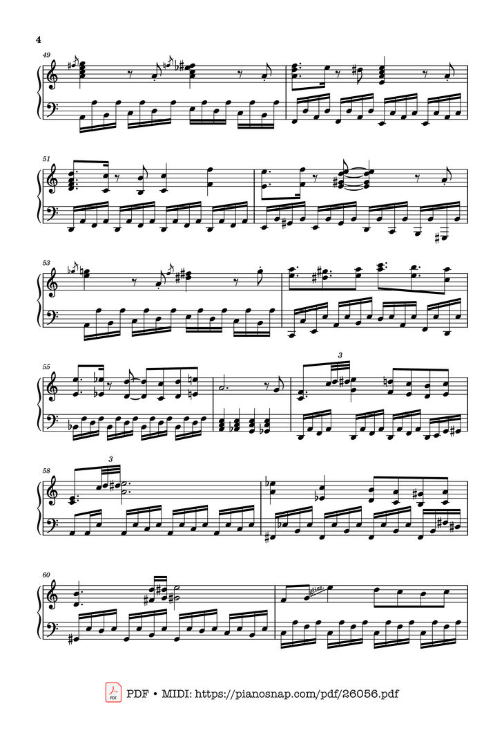 Page 4 of the piano sheet music PDF Piano - Attack of the Killer Queen Piano by Toby Fox, Lena Raine, Marcy Nabors