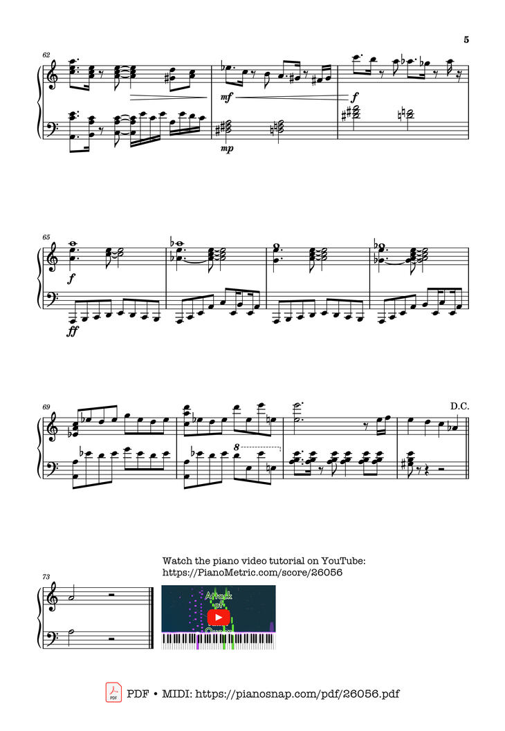 Page 5 of the piano sheet music PDF Piano - Attack of the Killer Queen Piano by Toby Fox, Lena Raine, Marcy Nabors