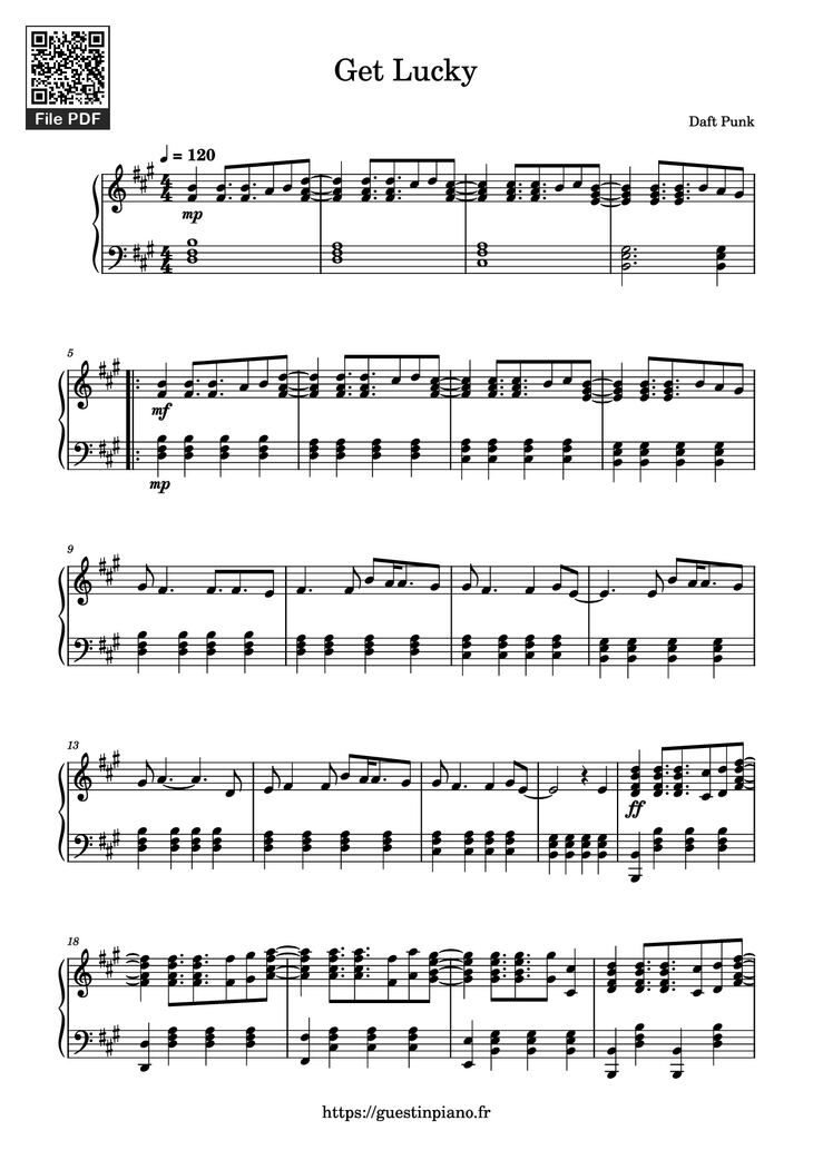 Page 1 of the piano sheet music PDF Piano - Get Lucky Piano by Daft Punk