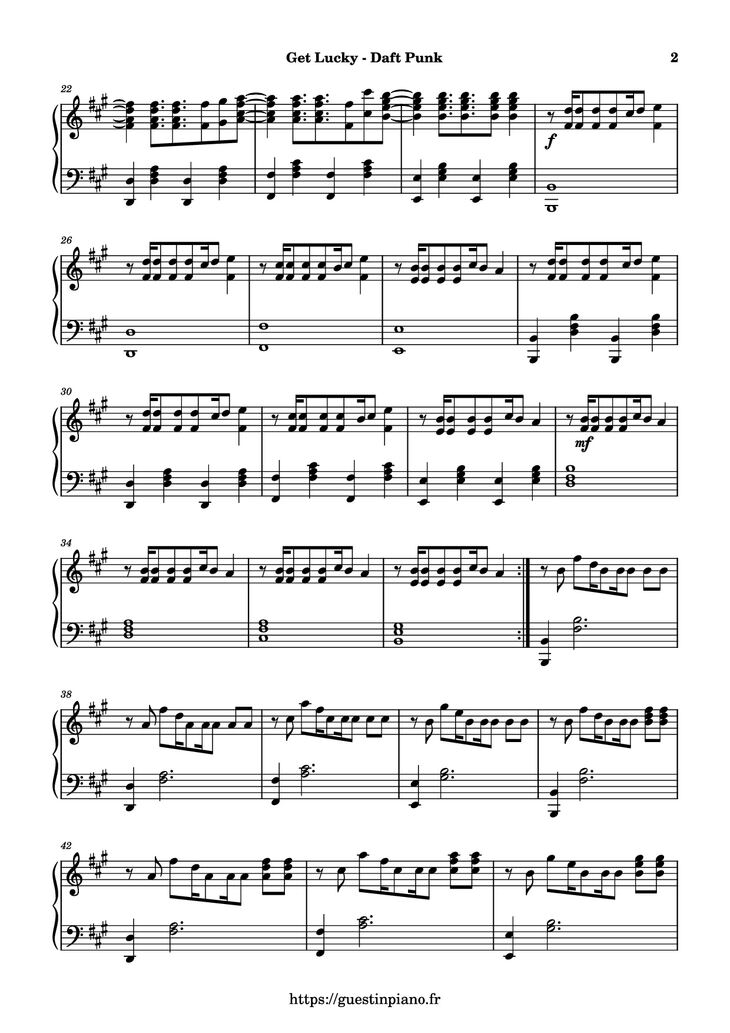 Page 2 of the piano sheet music PDF Piano - Get Lucky Piano by Daft Punk