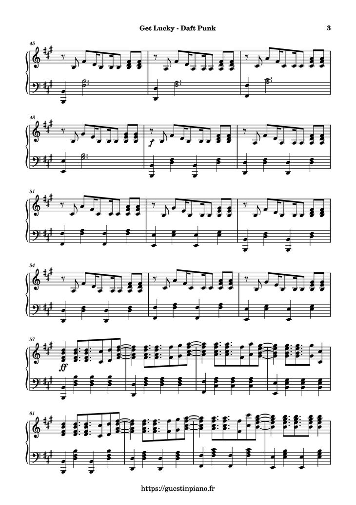 Page 3 of the piano sheet music PDF Piano - Get Lucky Piano by Daft Punk