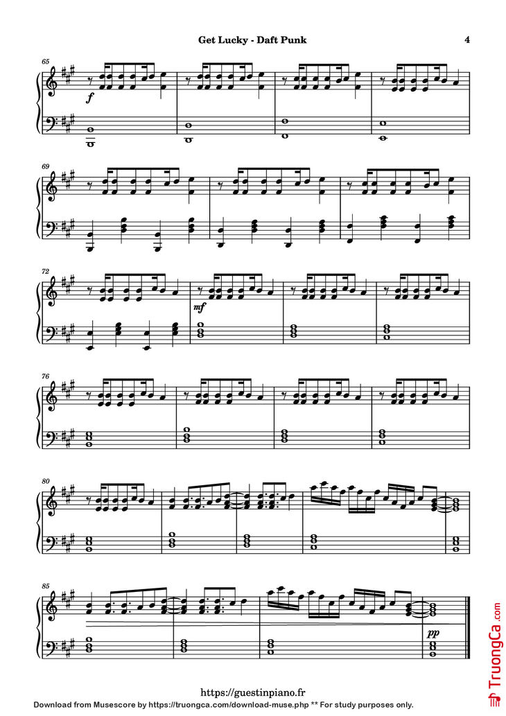 Page 4 of the piano sheet music PDF Piano - Get Lucky Piano by Daft Punk