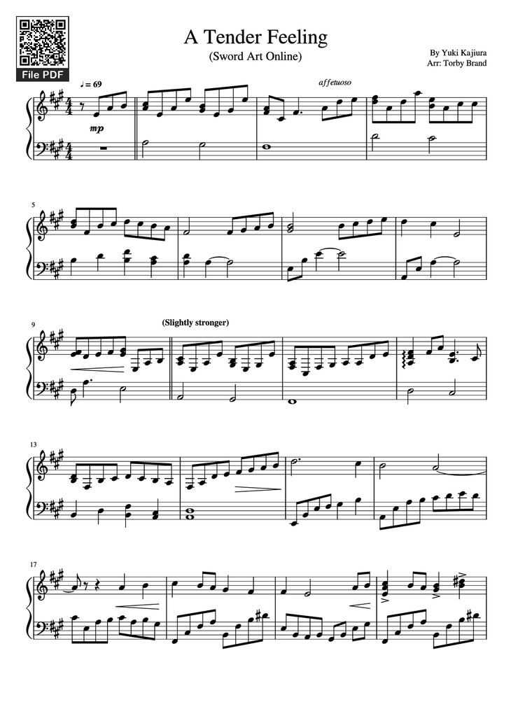 Page 1 of the piano sheet music PDF Piano - A Tender Feeling Piano by Yuki Kajiura