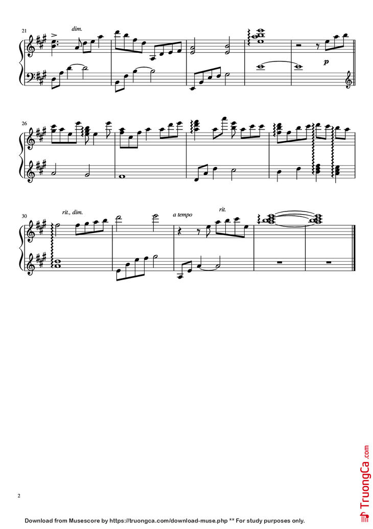 Page 2 of the piano sheet music PDF Piano - A Tender Feeling Piano by Yuki Kajiura