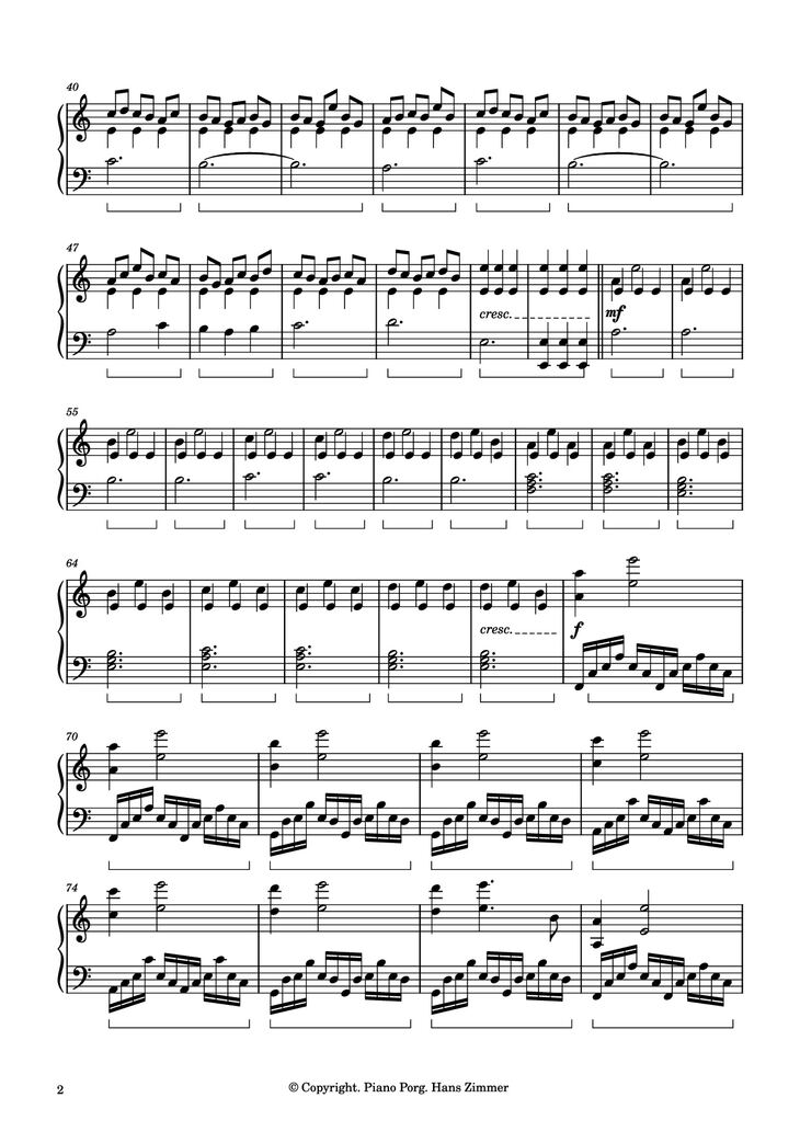 Page 2 of the piano sheet music PDF Piano - Interstellar Main Theme Piano by Music by Hans Zimmer