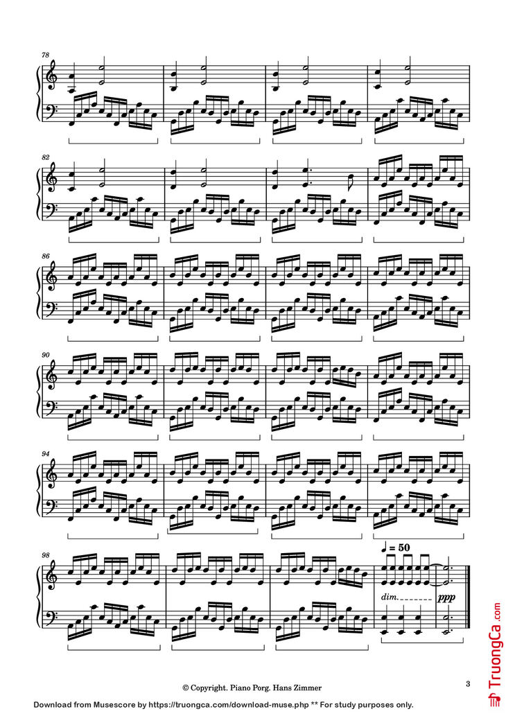 Page 3 of the piano sheet music PDF Piano - Interstellar Main Theme Piano by Music by Hans Zimmer