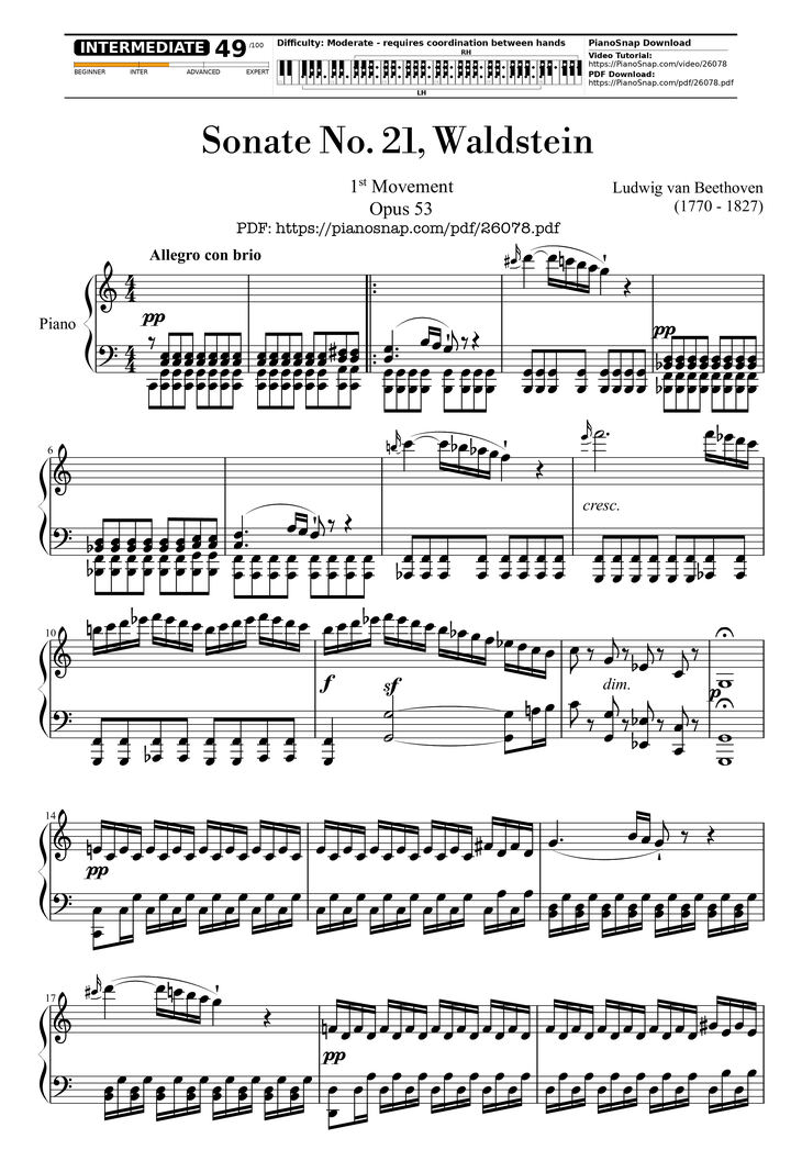 Sheet music preview — Sonate No 21 Waldstein Piano