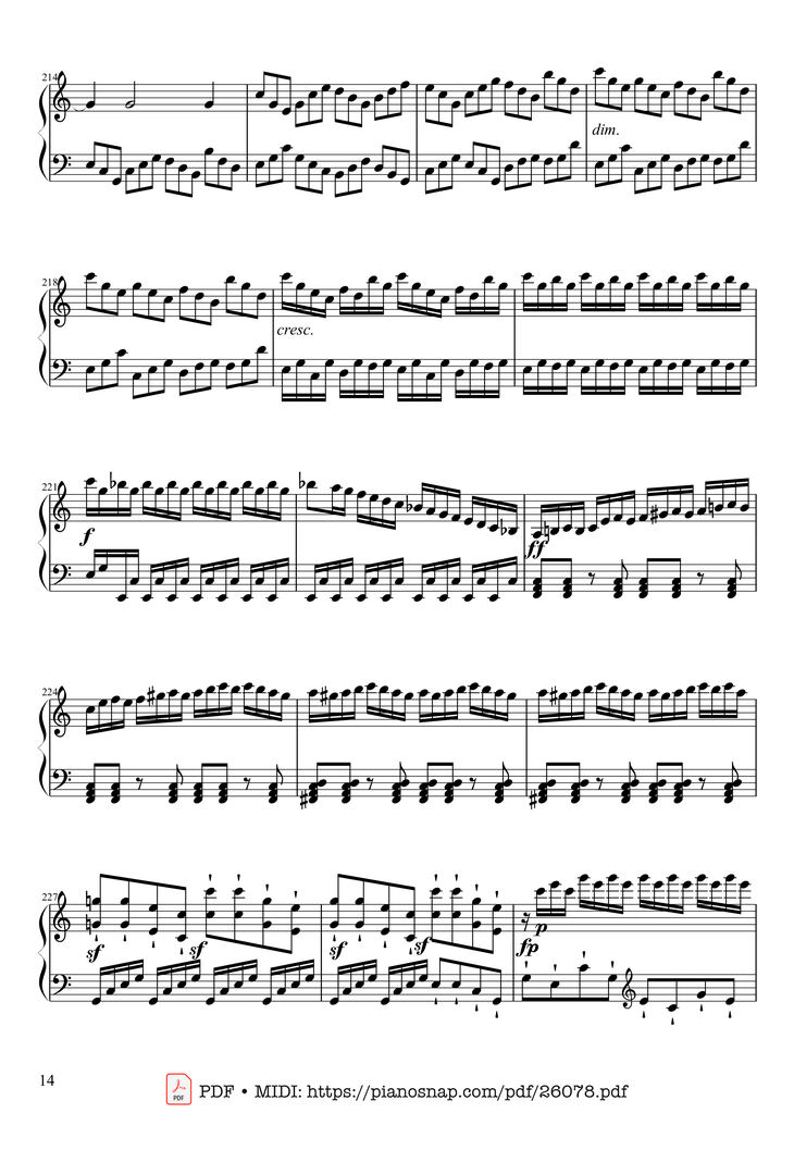 Page 14 of the piano sheet music PDF Piano - Sonate No. 21, Waldstein Piano by Ludwig van Beethoven
