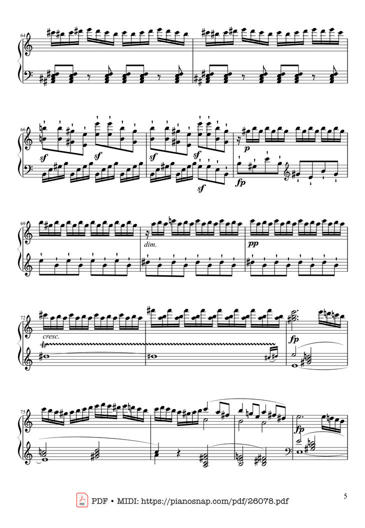 Page 5 of the piano sheet music PDF Piano - Sonate No. 21, Waldstein Piano by Ludwig van Beethoven