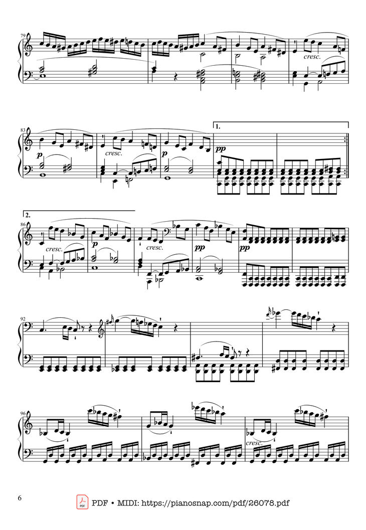 Page 6 of the piano sheet music PDF Piano - Sonate No. 21, Waldstein Piano by Ludwig van Beethoven
