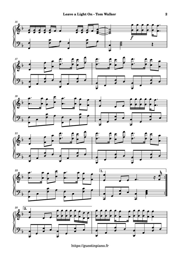 Page 2 of the piano sheet music PDF Piano - Leave a Light On Piano by Tom Walker