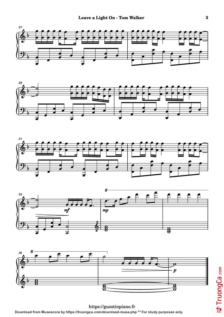 Page 3 of the piano sheet music PDF Piano - Leave a Light On Piano by Tom Walker