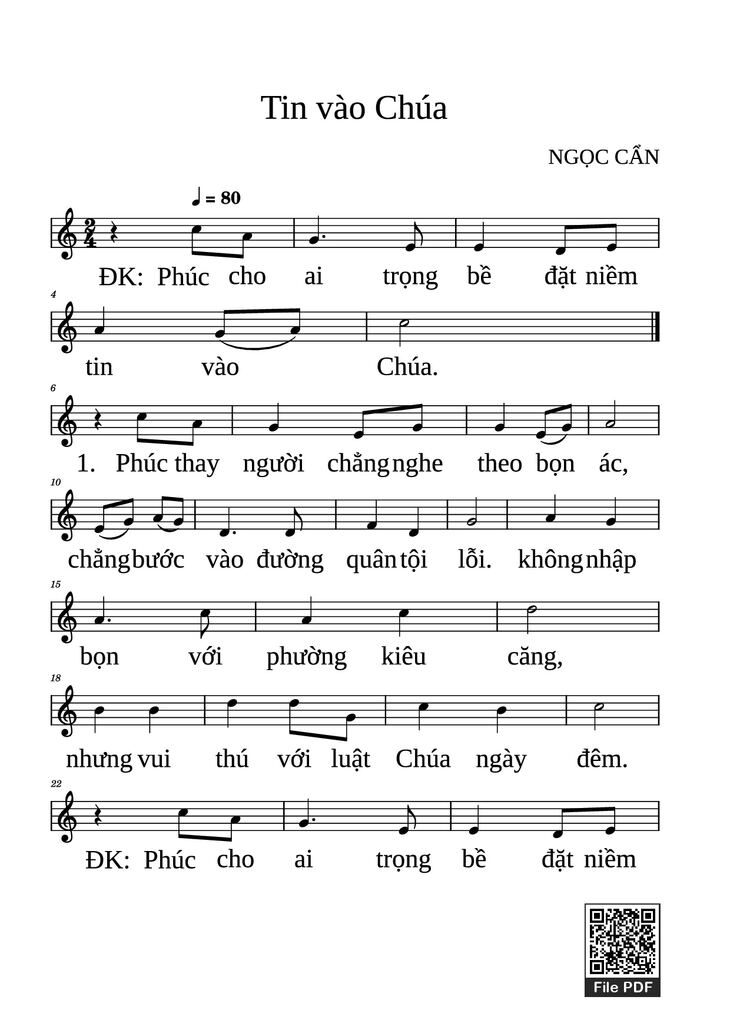 Page 1 of the piano sheet music PDF Piano - Tin vào Chúa Piano by NGỌC CẨN
