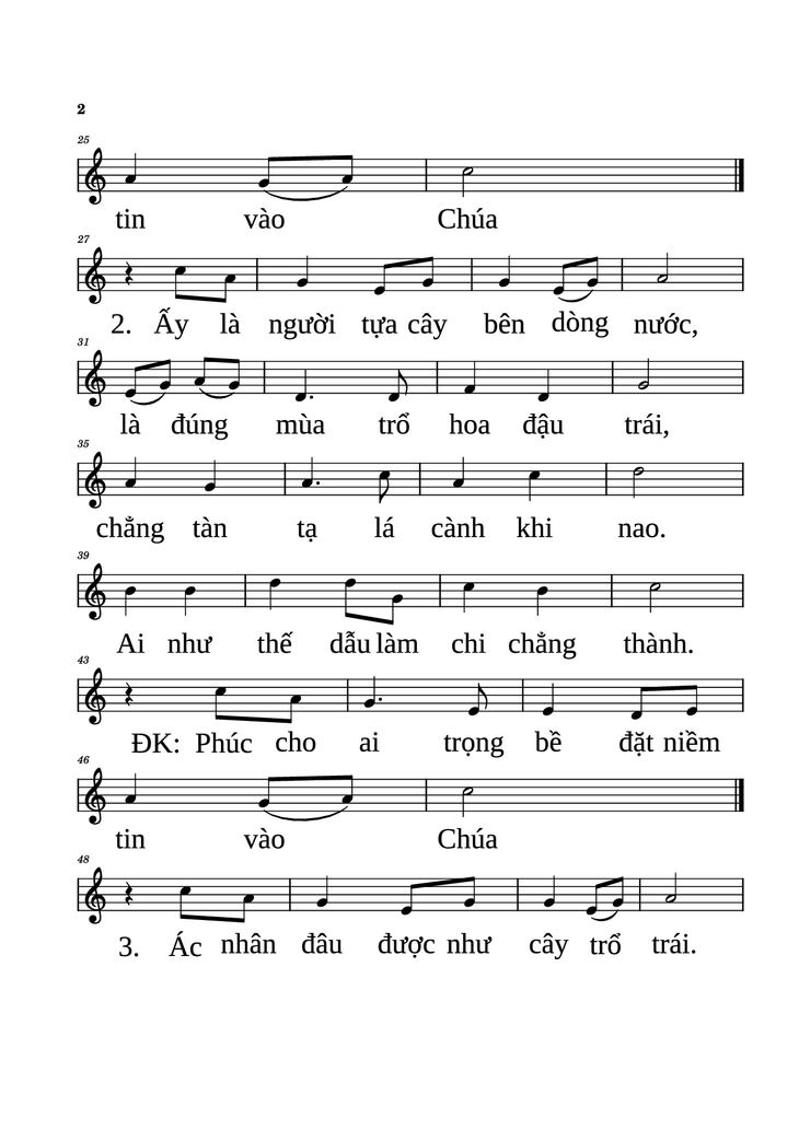 Page 2 of the piano sheet music PDF Piano - Tin vào Chúa Piano by NGỌC CẨN