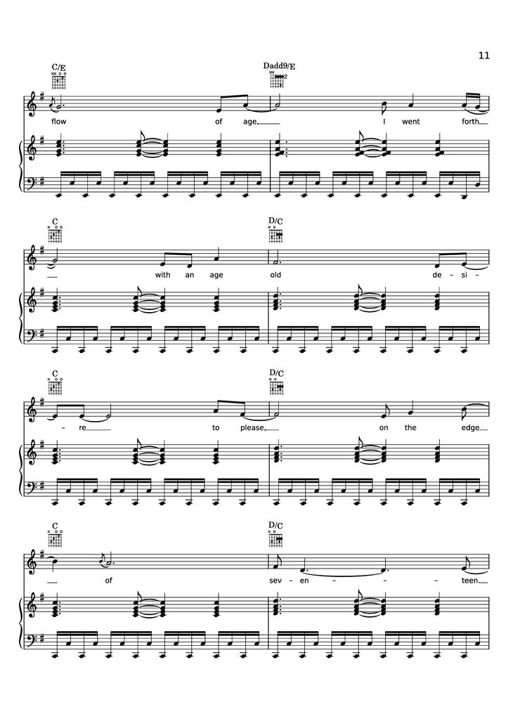 Page 11 of the piano sheet music PDF Piano - Edge of Seventeen Piano by STEVIE NICKS