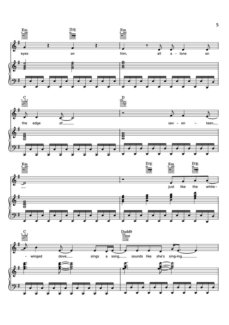 Page 5 of the piano sheet music PDF Piano - Edge of Seventeen Piano by STEVIE NICKS