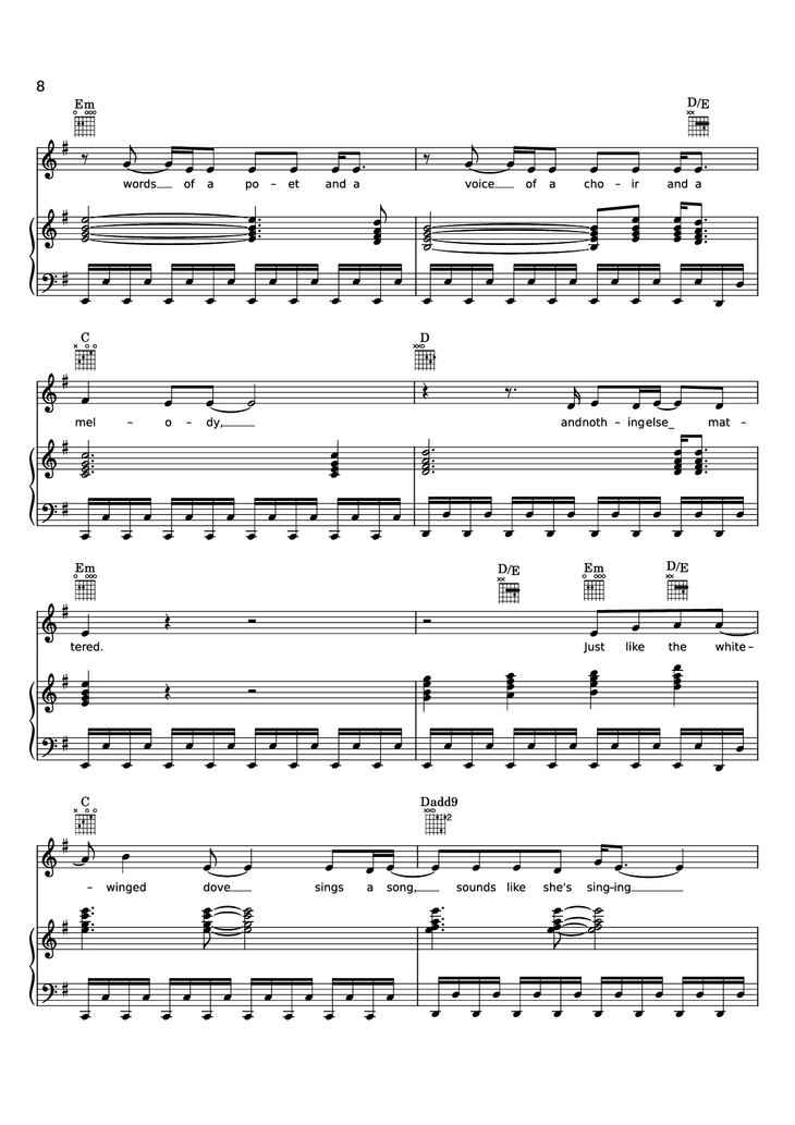 Page 8 of the piano sheet music PDF Piano - Edge of Seventeen Piano by STEVIE NICKS