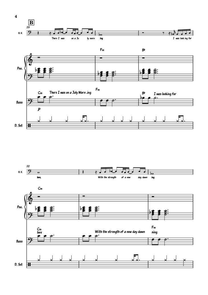 Page 4 of the piano sheet music PDF Piano Guitar Tab - July Morning Piano by Uriah Heep