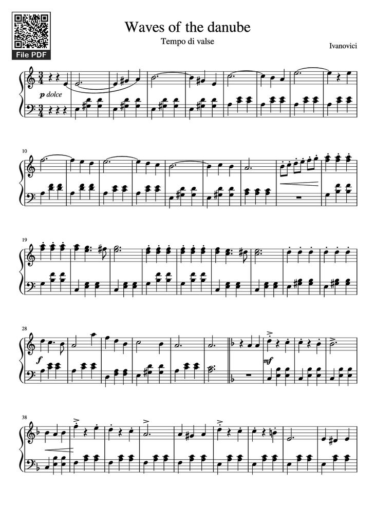 Page 1 of the piano sheet music PDF Piano - Waves of the danube Piano by Ivanovici