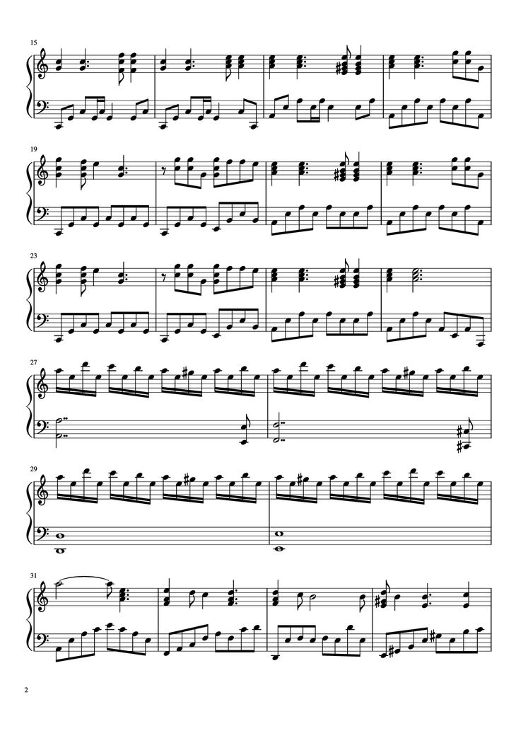 Page 2 of the piano sheet music PDF Piano - In Your World Piano by MUSE arr. Aphelea