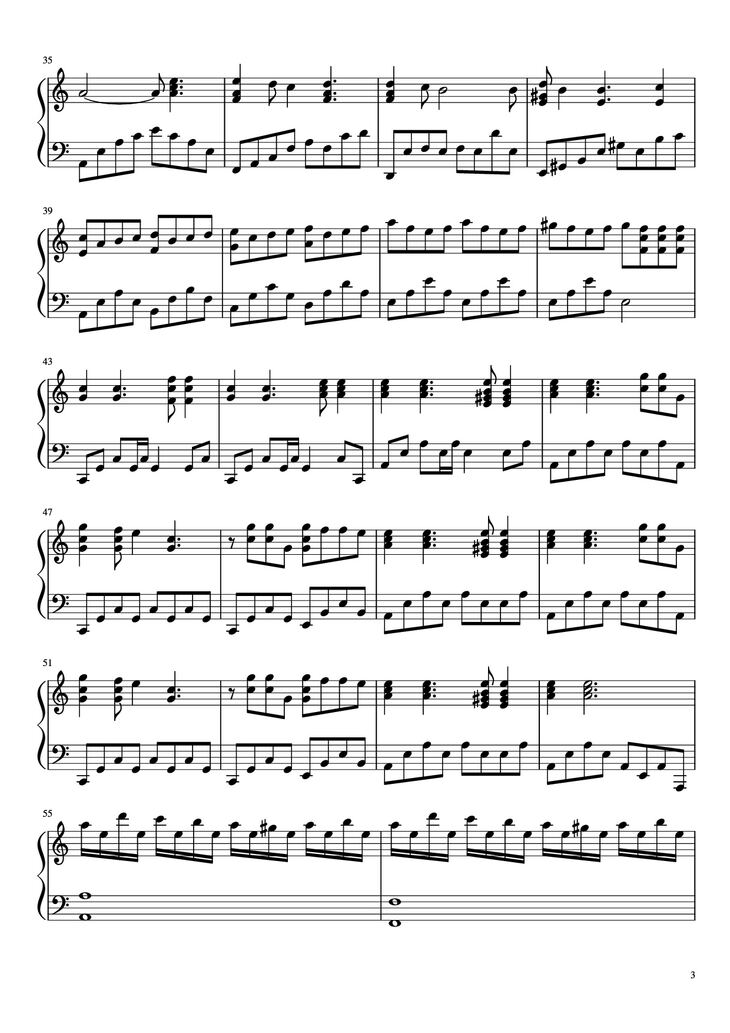 Page 3 of the piano sheet music PDF Piano - In Your World Piano by MUSE arr. Aphelea
