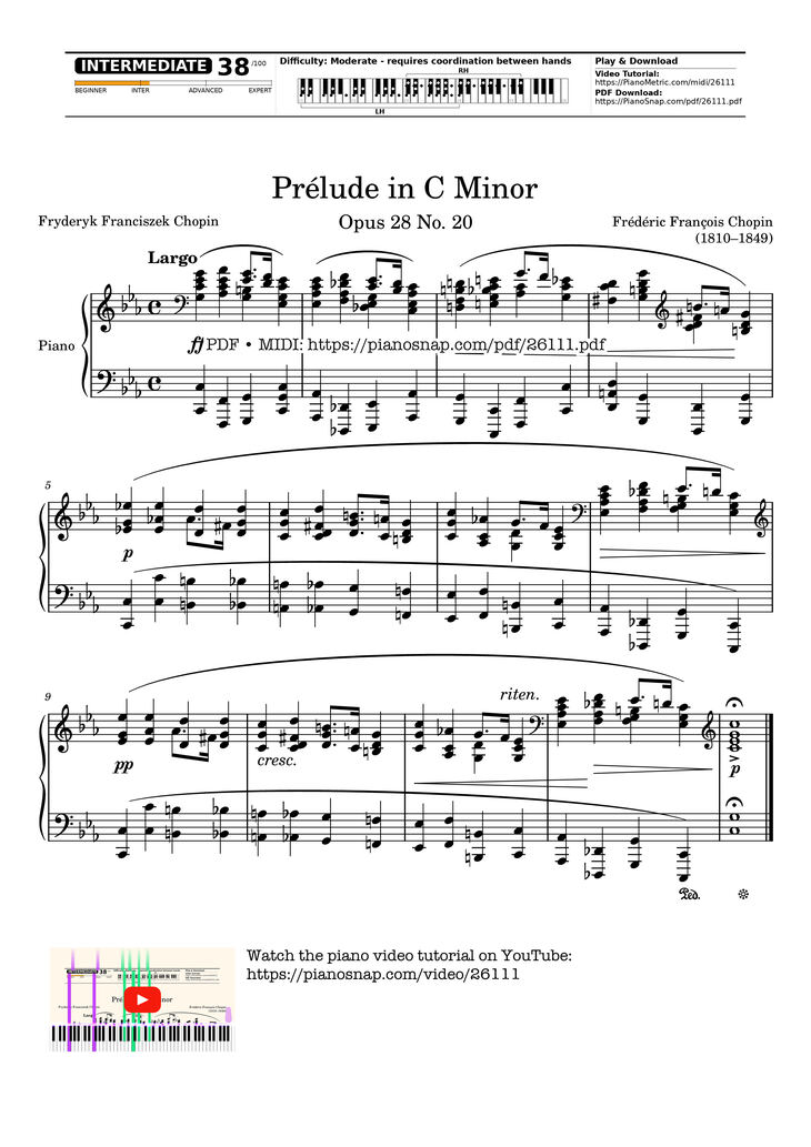 Page 1 of the piano sheet music PDF Piano - Prélude in C Minor Piano by Frédéric François Chopin