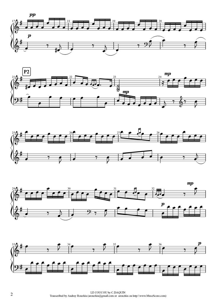 Page 2 of the piano sheet music PDF Piano - LE COUCOU Piano by DAQUIN