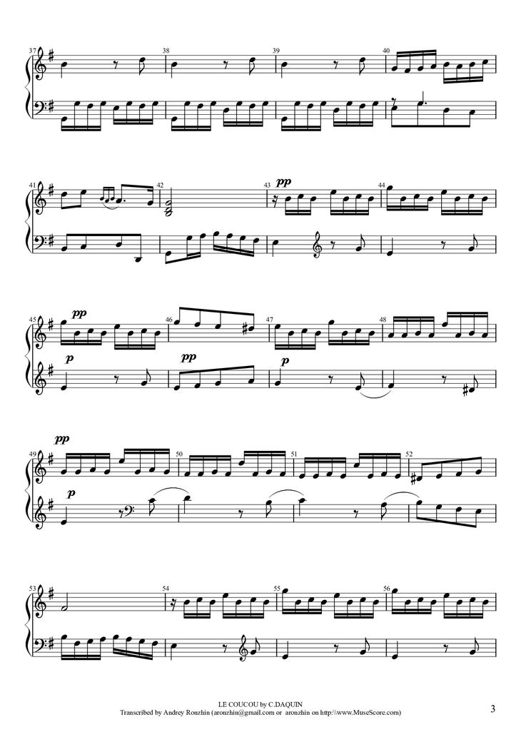 Page 3 of the piano sheet music PDF Piano - LE COUCOU Piano by DAQUIN