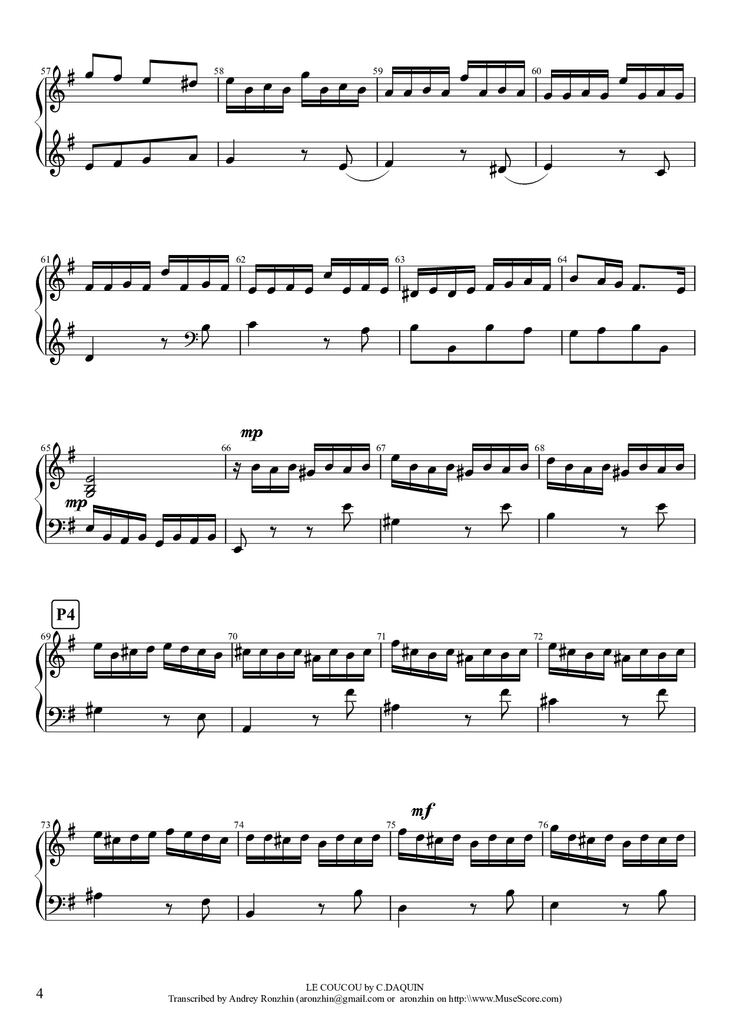 Page 4 of the piano sheet music PDF Piano - LE COUCOU Piano by DAQUIN