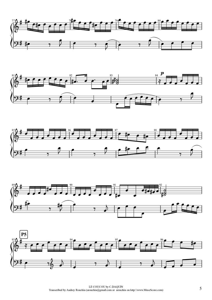 Page 5 of the piano sheet music PDF Piano - LE COUCOU Piano by DAQUIN