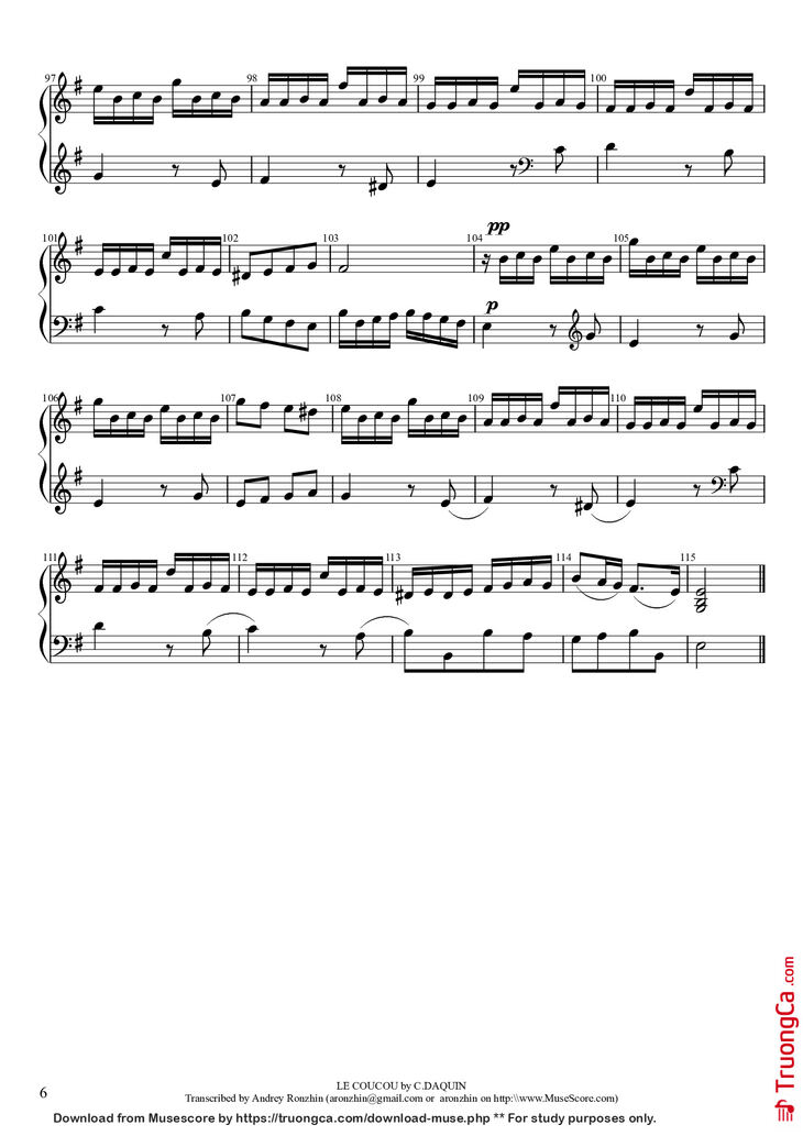 Page 6 of the piano sheet music PDF Piano - LE COUCOU Piano by DAQUIN